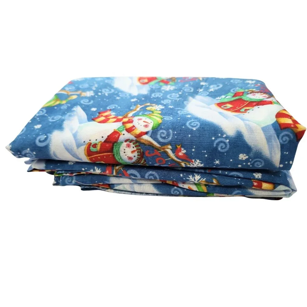 Vintage 2000s Multi-Colored Snowman & Snowflakes Cotton Fabric - 1.55 Yards